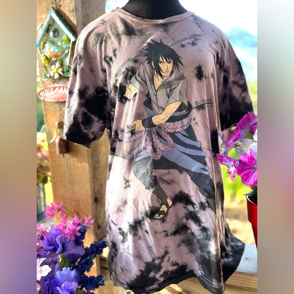 Naruto Shippuden Collection Purple Tie Dye Soft Graphic Crew Tee Sasuke Uchiha